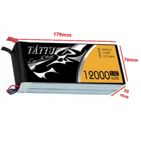 باتری لیتیوم پلیمر 4 سل tattu 12000mAh 15c