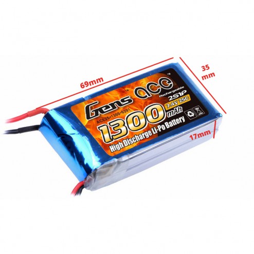 باتری لیتیوم پلیمر  Gens ACE 1300 mAh 7.4 V 2S 25C