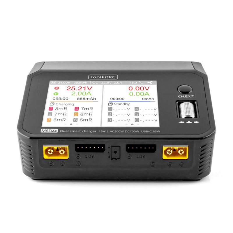 m6DAC.jpg.2 شارژر هوشمند ToolkitRC M6DAC 200W AC / 700W DC 15A*2 USB-C 65W 1-6S Lipo LiHV Lipo Battery - تصویر 1
